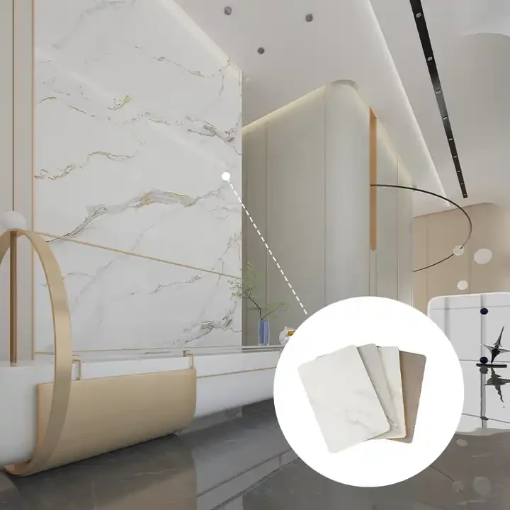 Bord tal-folja tal-irħam UV tal-PVC 3D bl-ingrossa għall-ħajt ta 'ġewwa